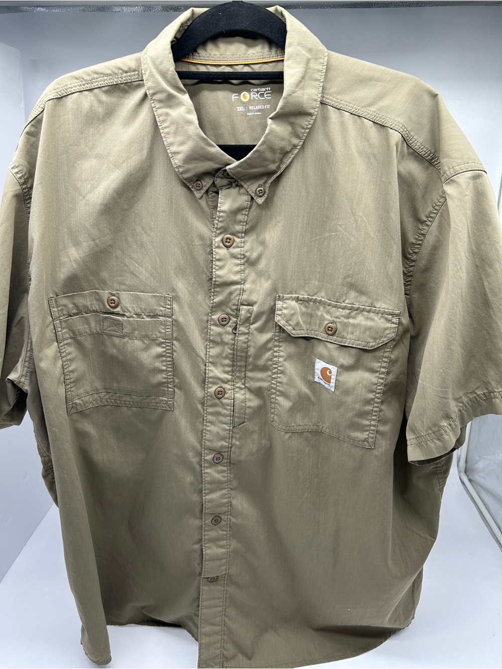 Carhartt Force Ridgefield Short-Sleeve Button-Down Work Shirt in Olive Green 3XL
